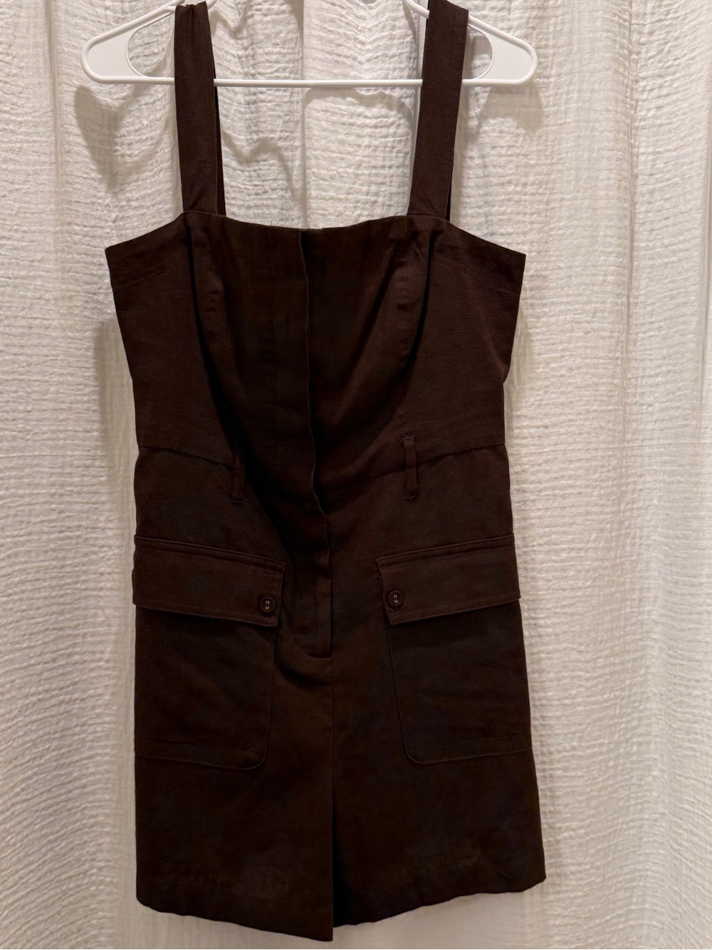 House of Harlow 1960 Dark Brown Sleeveless Romper Linen Blend